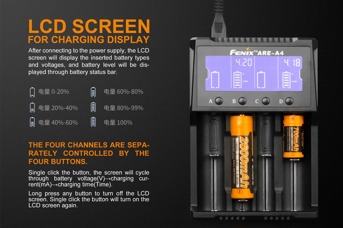 fenix battery charger are-a4 lcd screen