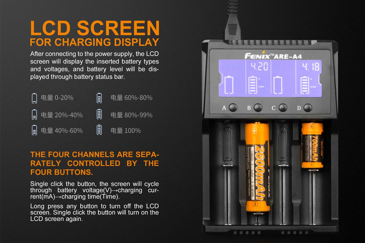 fenix flashlight are-a4 battery chargers ARE-A4 Battery Charger and 3500 Battery Bundle