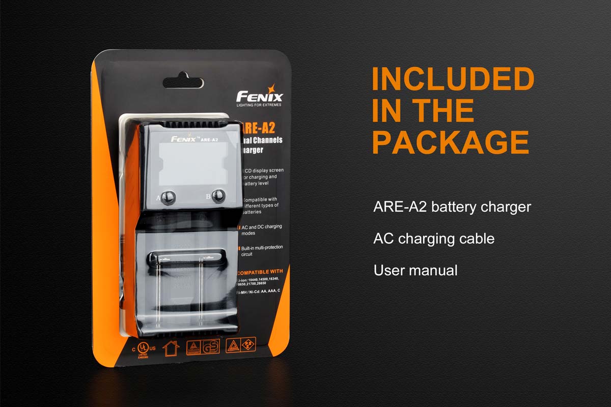 fenix are-a2 battery charger included package