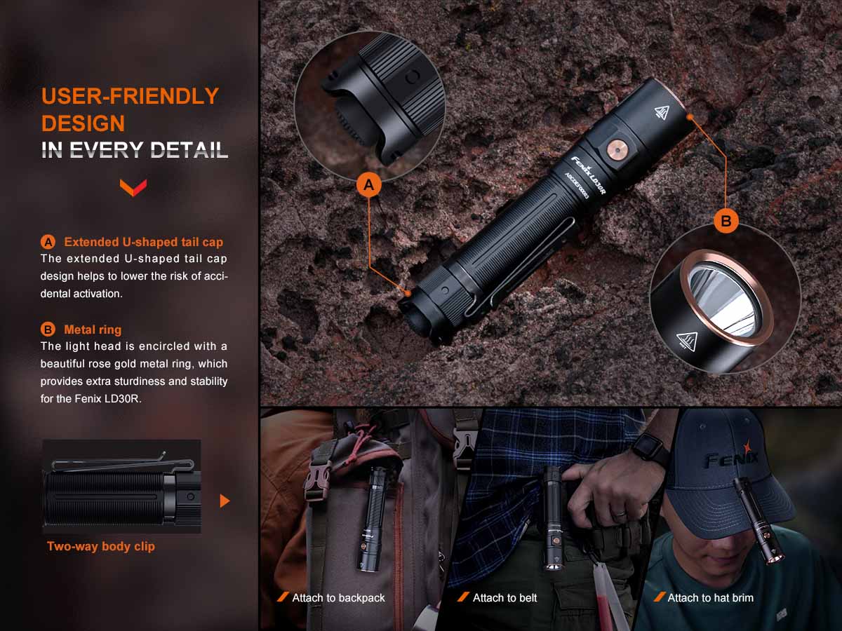 fenix lr30r rechargeable flashlight design features