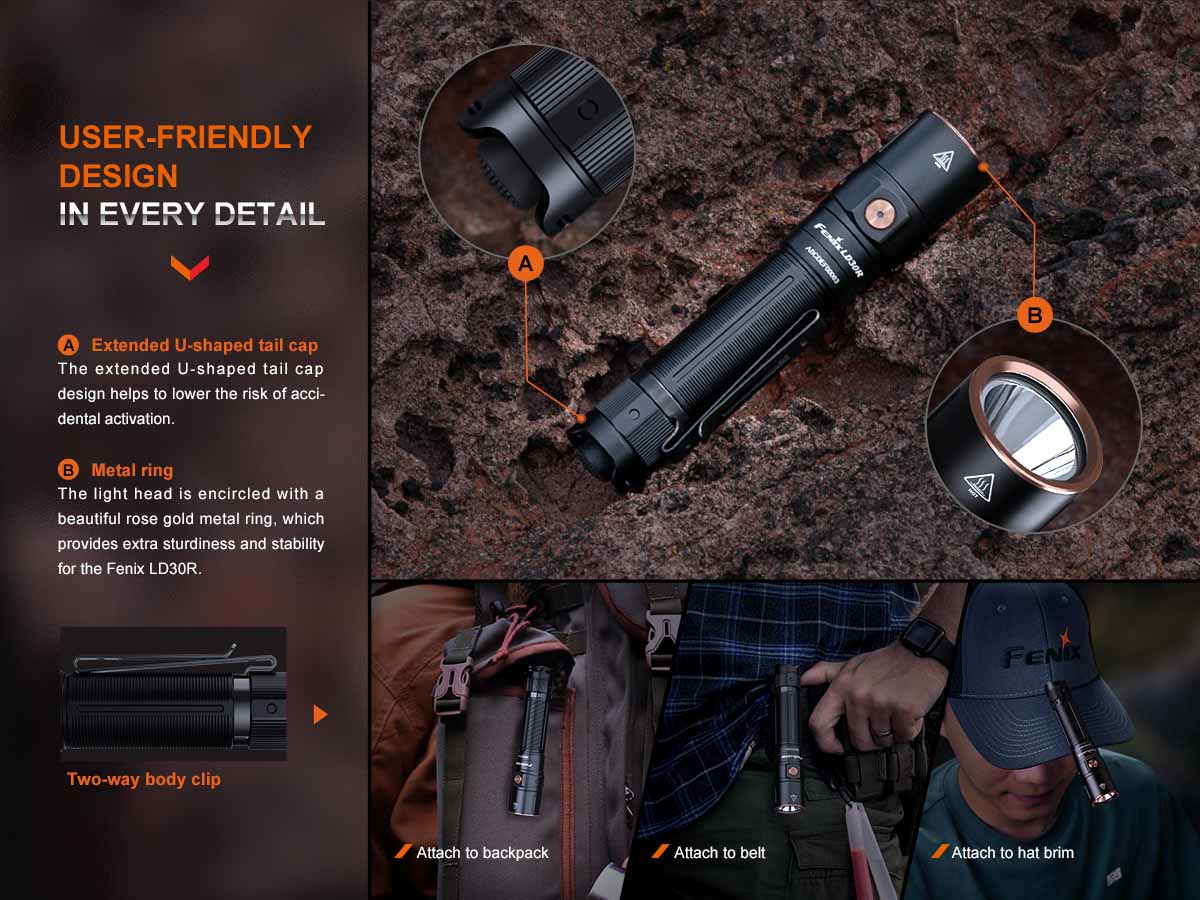 fenix lr30r rechargeable flashlight design features