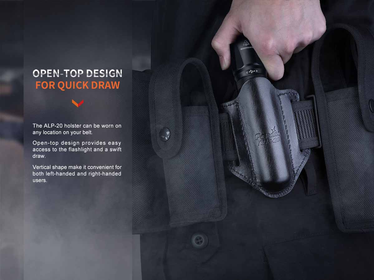 open top design fenix alp-20 leather flashlight holster