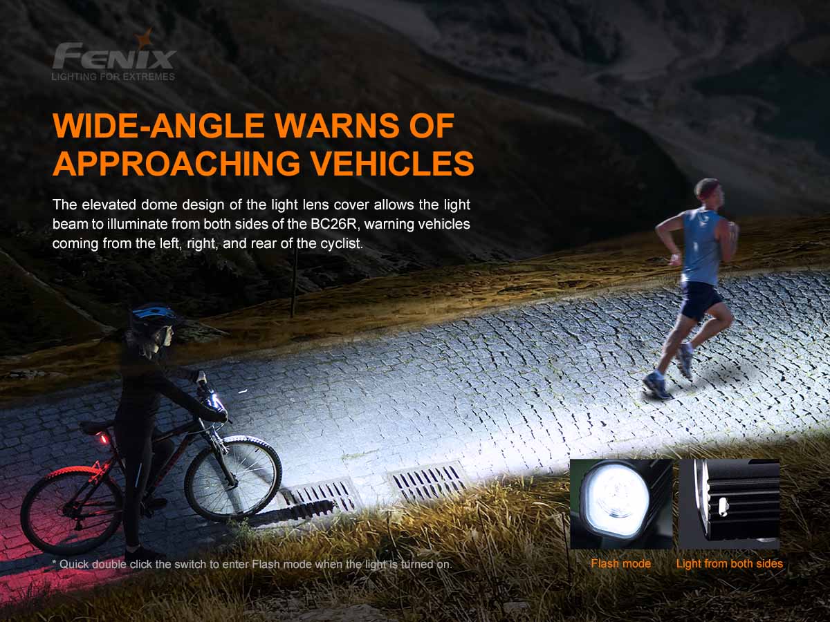 fenix bc26r rechargeable bike light flshling