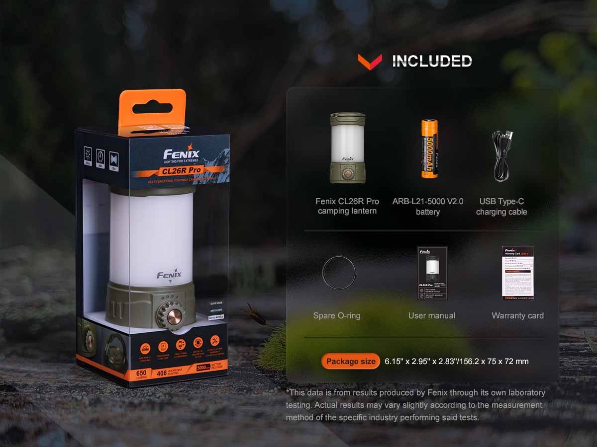 fenix cl26r pro rechargeable lantern included package