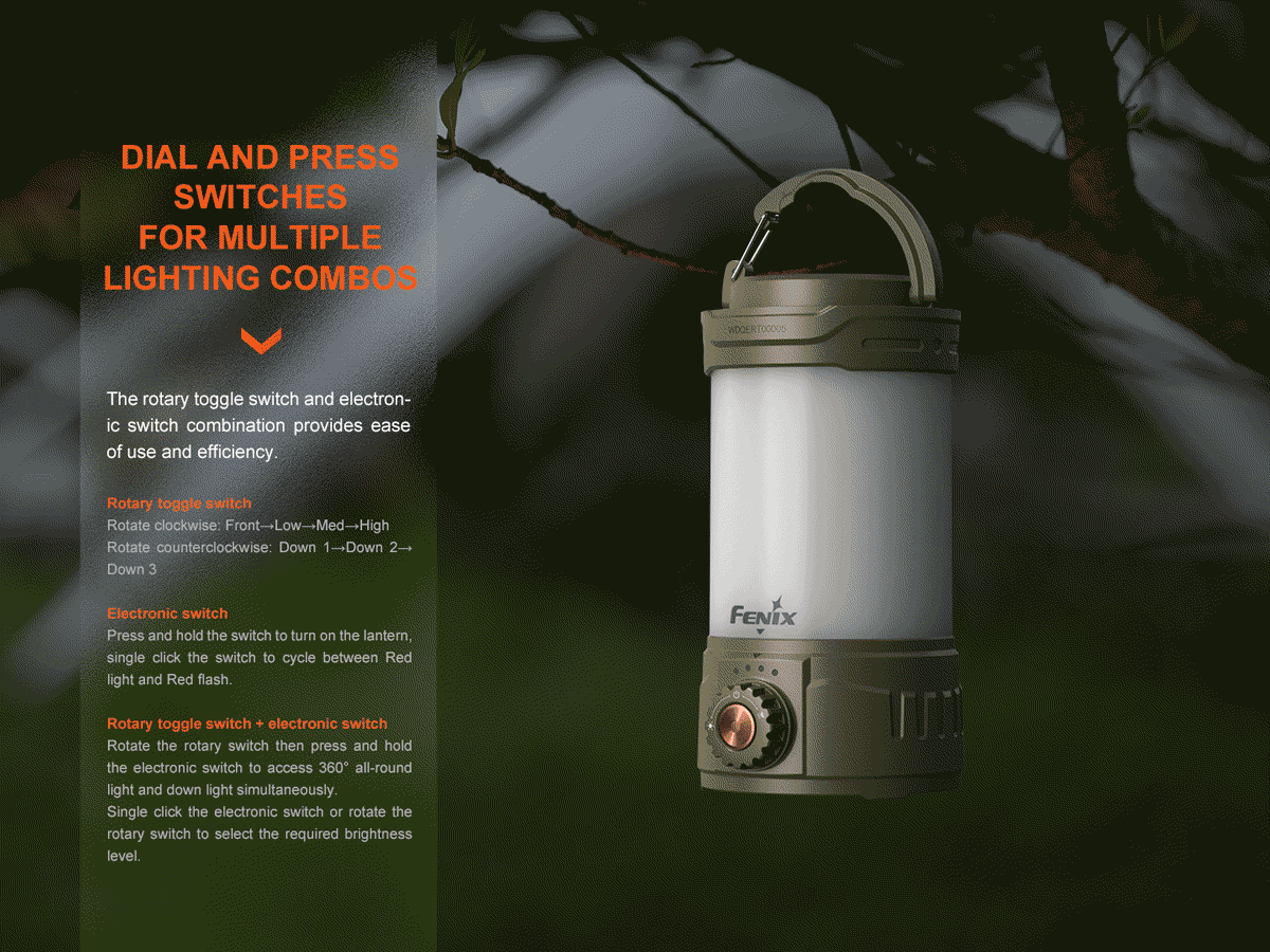 dial switch fenix cl26r pro rechargeable lantern 