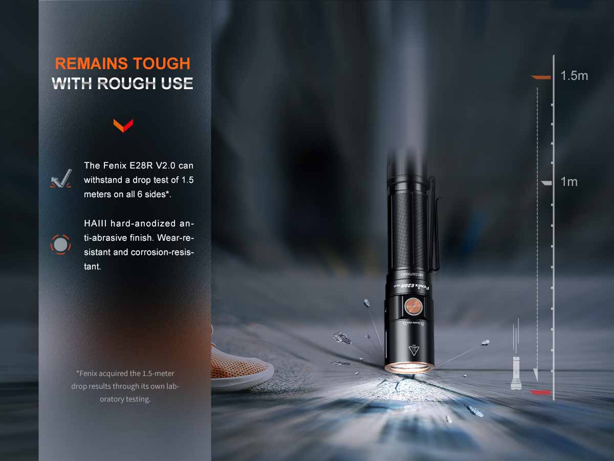 fenix e28r v2 rechargeable edc flashlight impact resistant