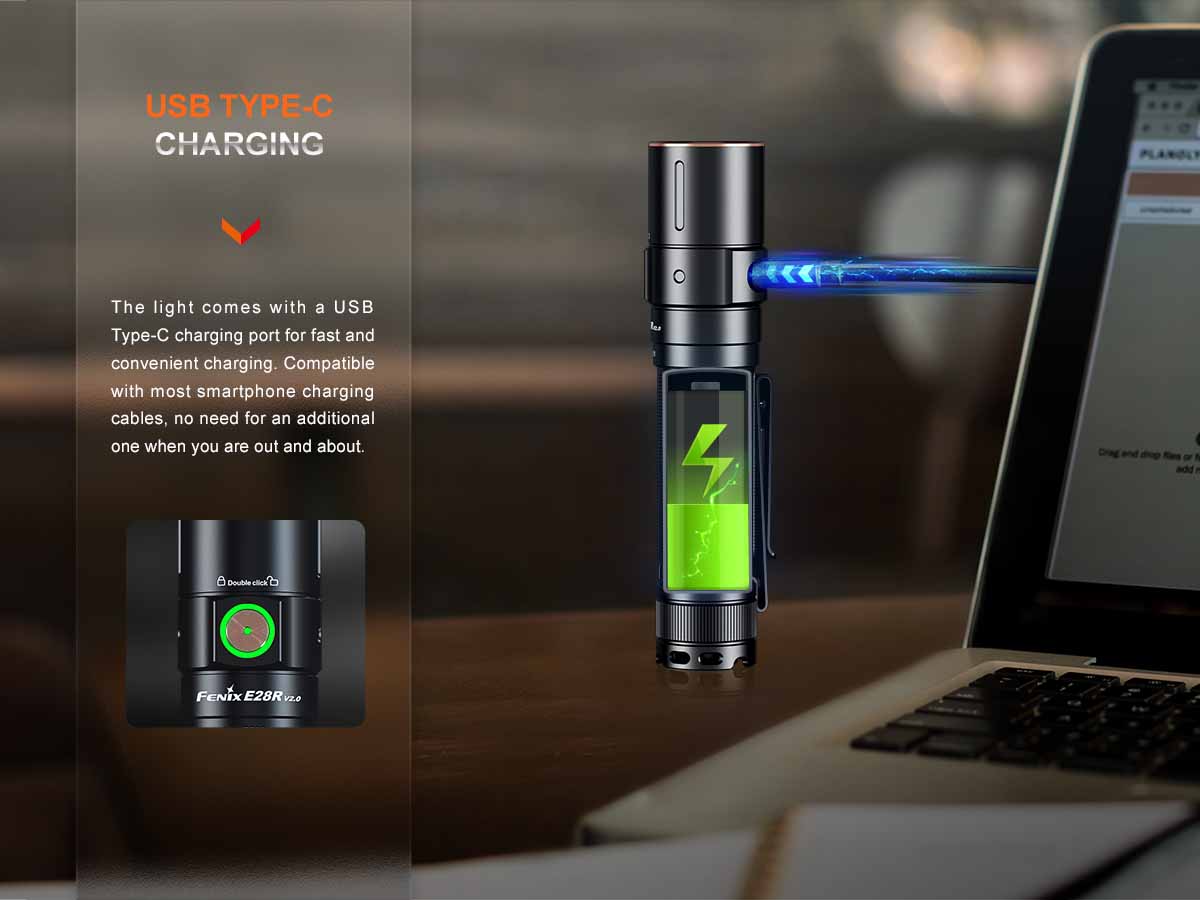 fenix e28r v2 rechargeable edc flashlight usb type-c