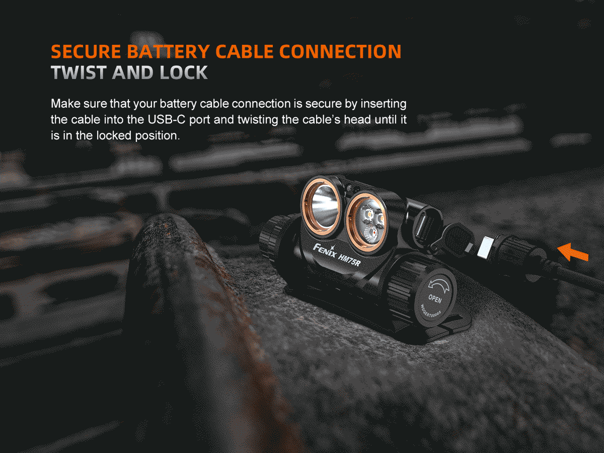 fenix hm75r rechargeable headlamp cable lock