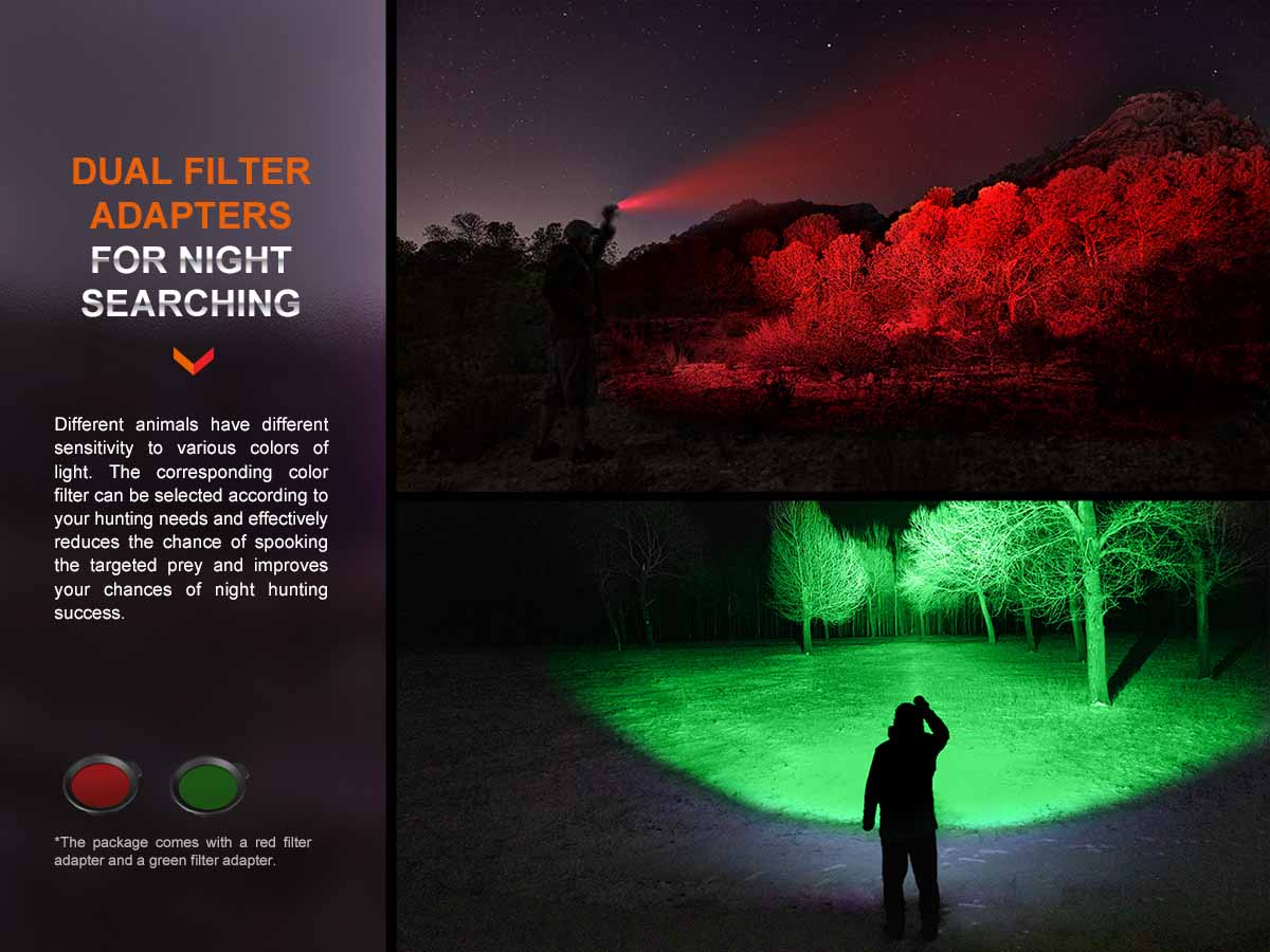 fenix ht18r long distance flashlight red green filters