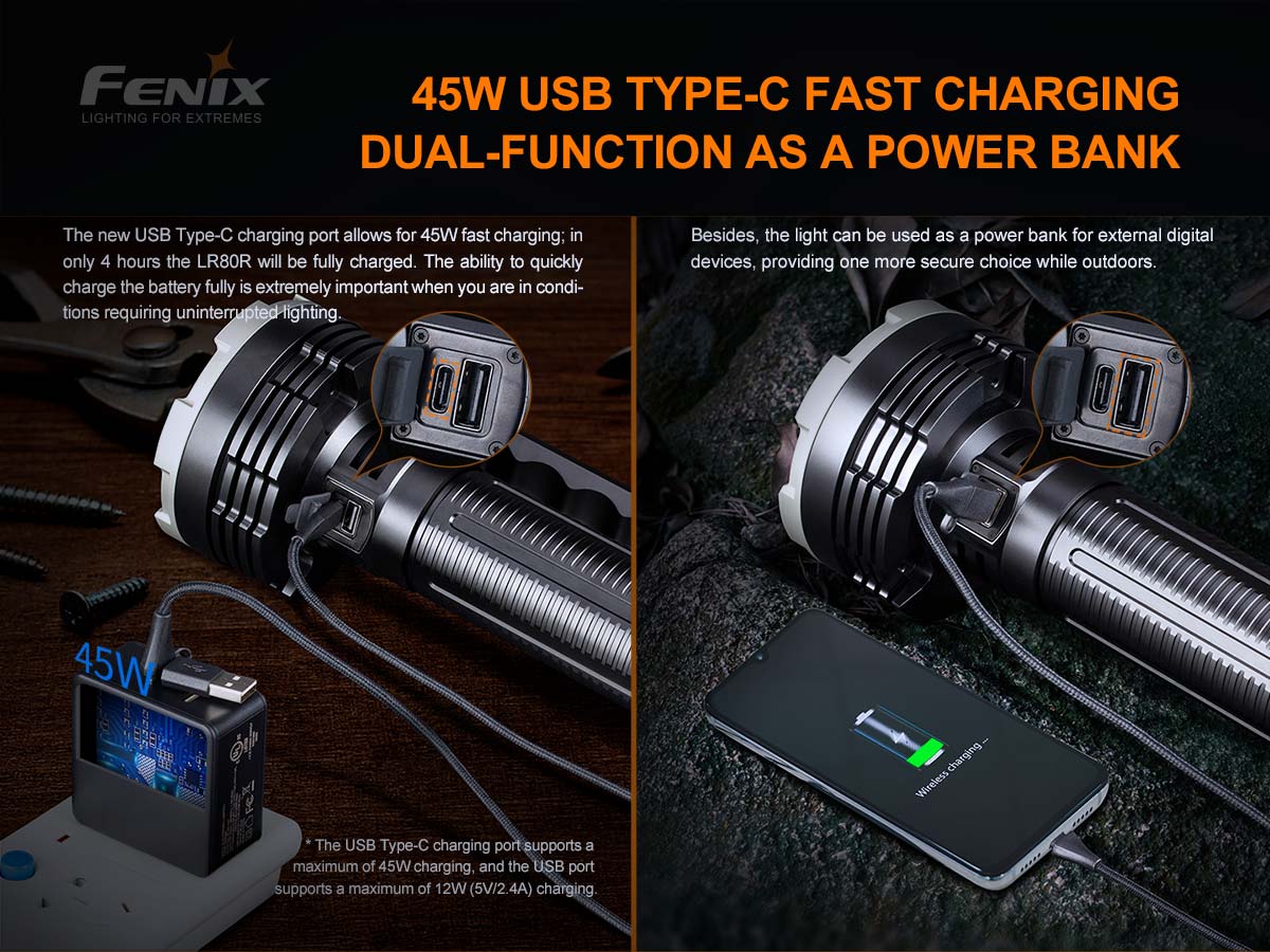 fenix lr80r flashlight 18000 lumen spotlight power bank