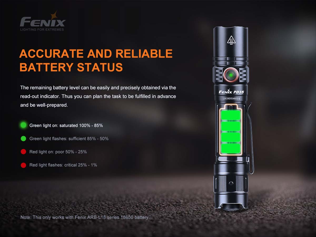 fenix pd35 v3 flashlight battery level