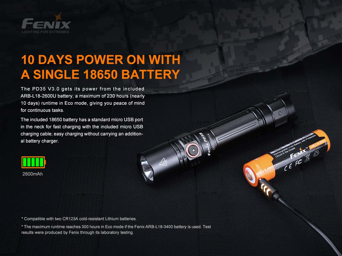 fenix pd35 v3 flashlight rechargeable battery