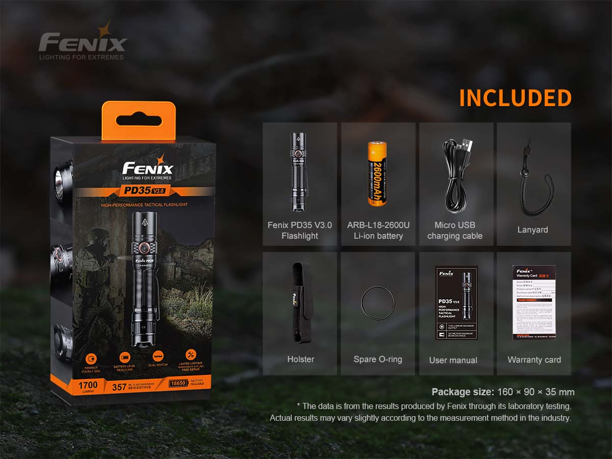 fenix pd35 v3 flashlight included