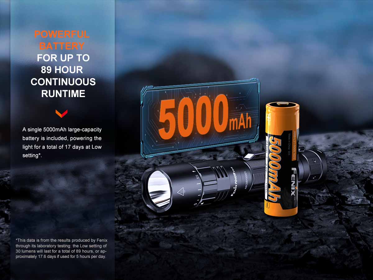 fenix pd40r v3.0 rechargeable flashlight battery