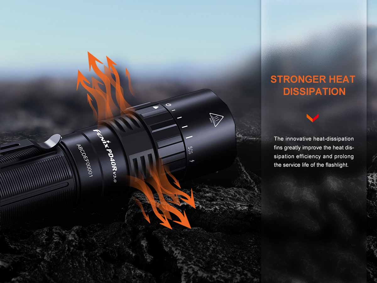 fenix pd40r v3.0 rechargeable flashlight heat vents