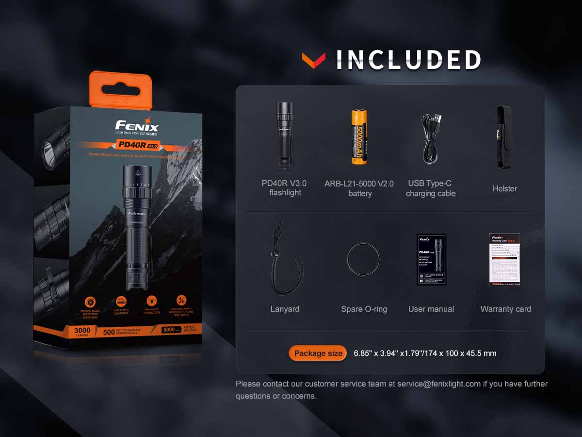 fenix pd40r v3.0 flashlight included