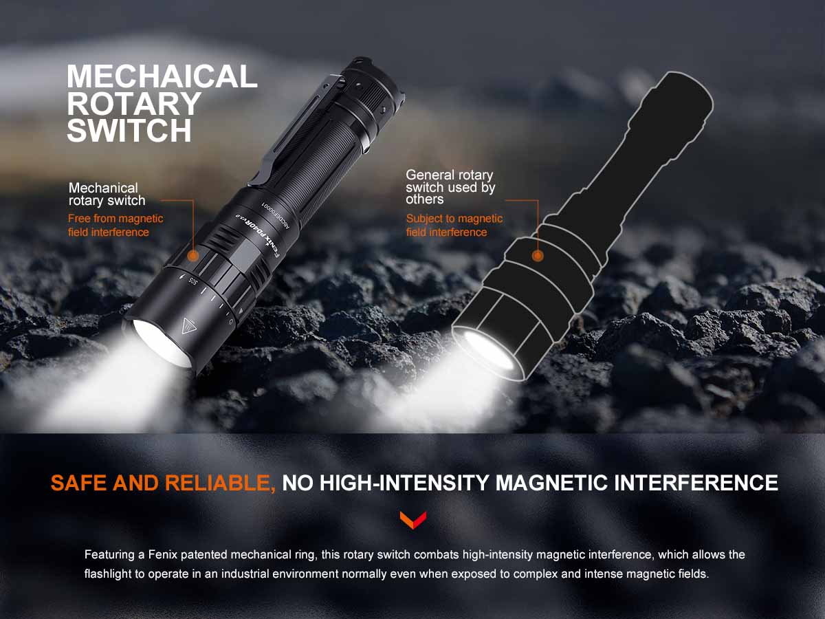 fenix pd40r v3.0 flashlight mechanical rotary switch