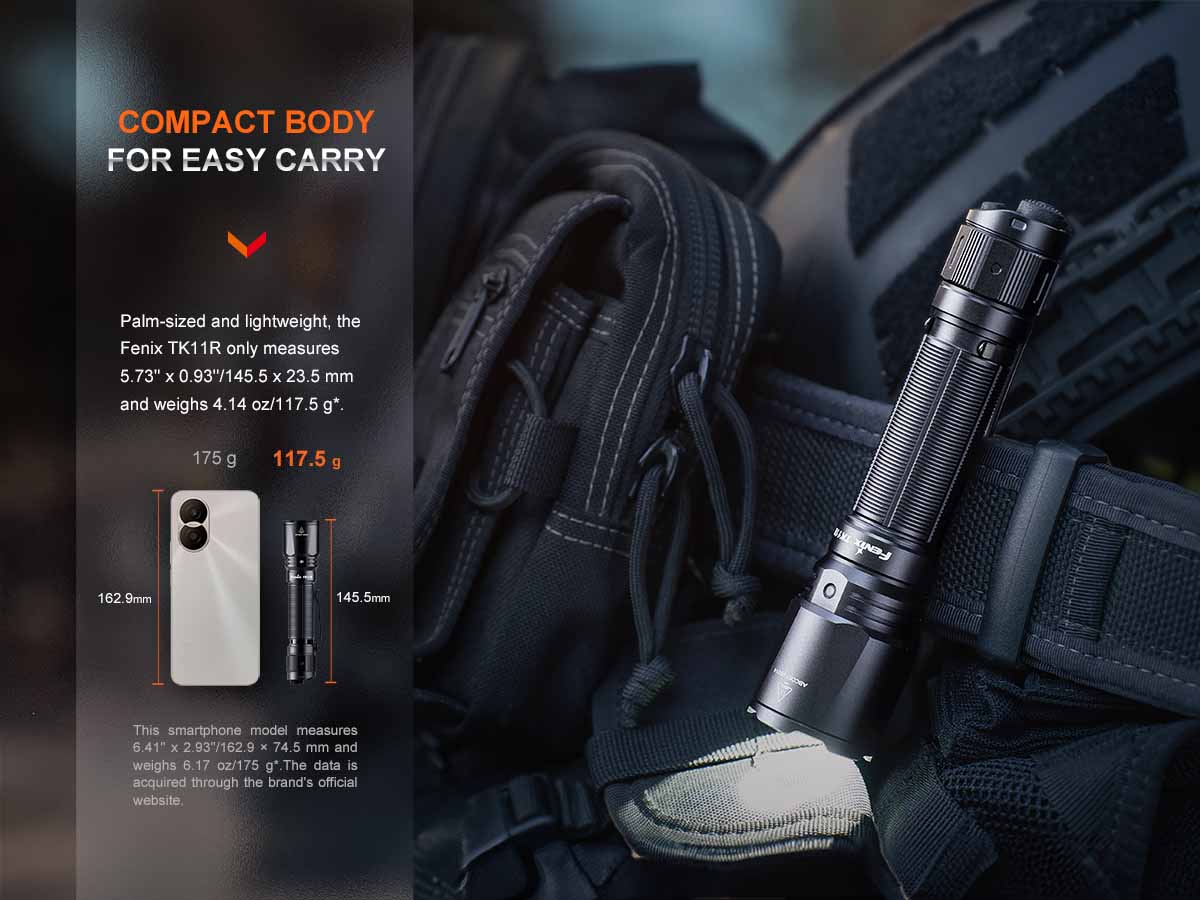 fenix tk11r rechargeable tactical flashlight compact sizesize