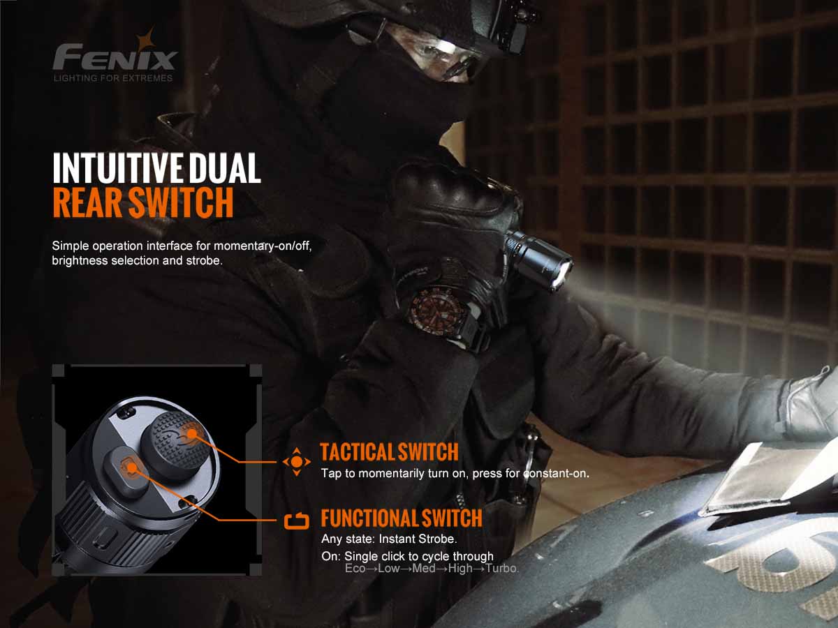 fenix tk20rv2 rechargeable tac flashlight switches