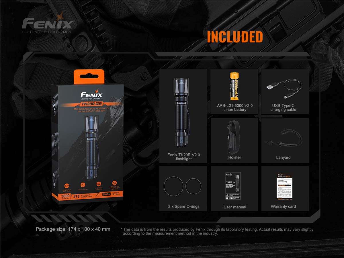 fenix tk20rv2 rechargeable tac flashlight included