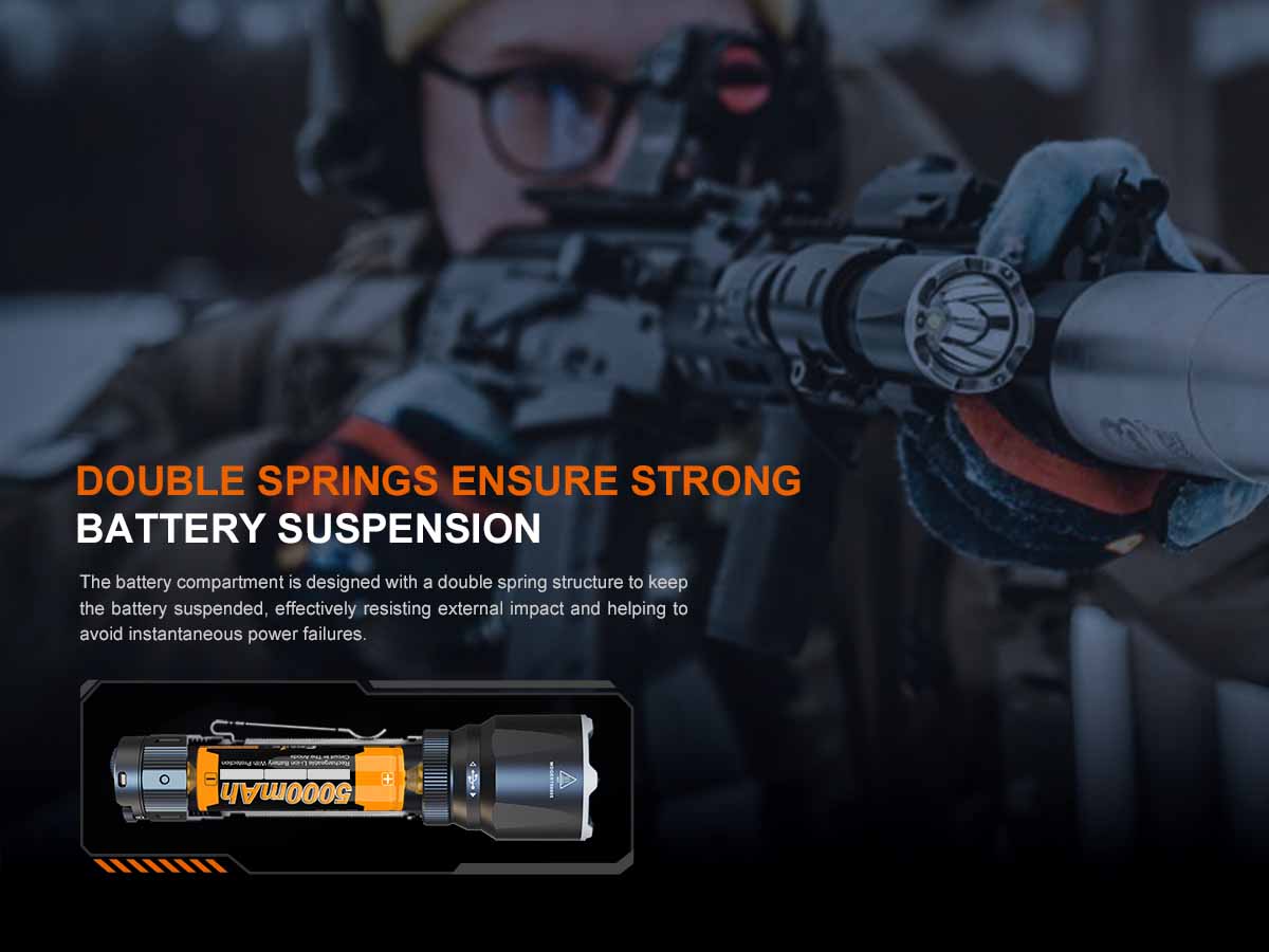 fenix tk22r tactical flashlight double spring battery suspension