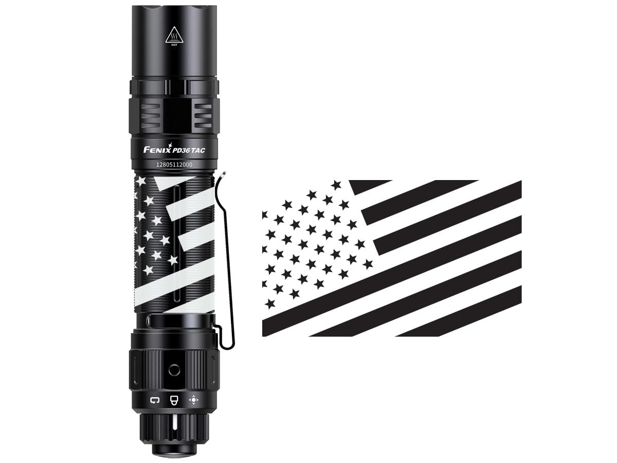fenix pd36 tac tactical flashlight body engraved flag